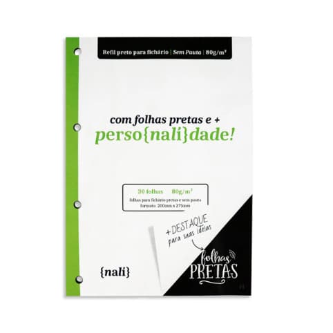 Bloco P/ Fichario Preto A4 Sem Pauta  - NALI