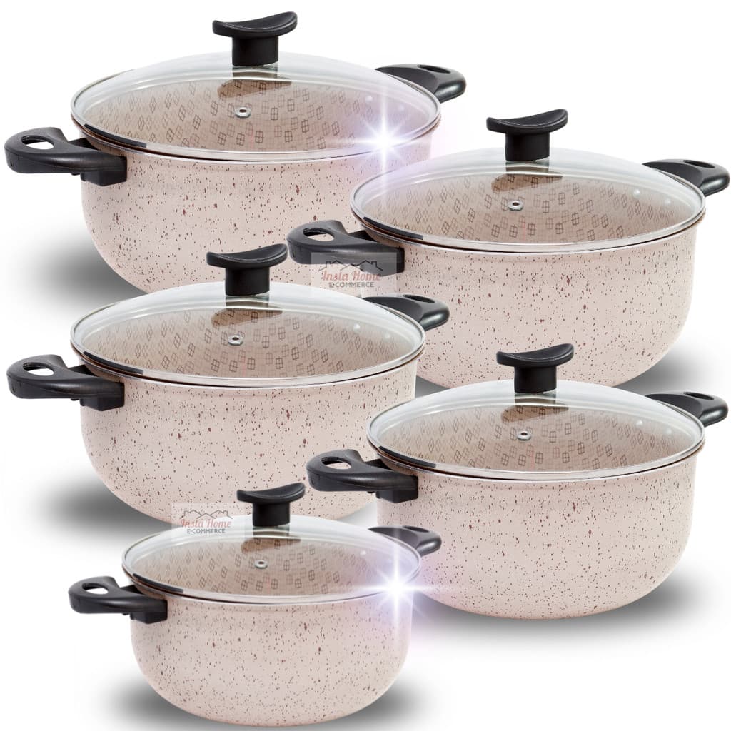 Jogo de Panelas Caçarolas 5 Peças Creme 6 Camadas Antiaderente Teflon Panelas Grande