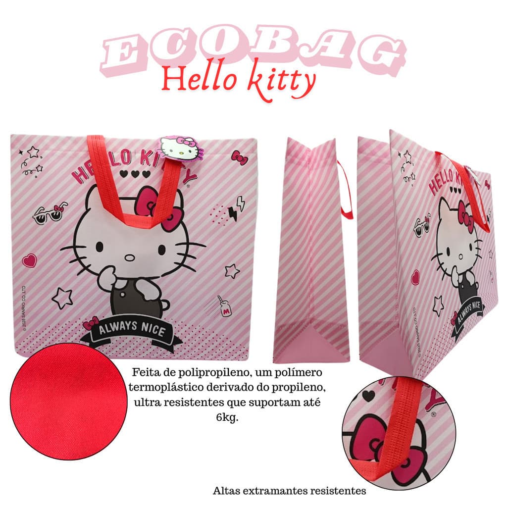 Sacola Hello Kitty Sanrio Reutilizável Grande Ecobag