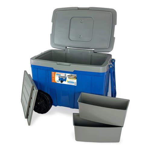 Caixa Termica C/ Rodinha 54l Mesa Cooler cabe 74 Lata Pesca Praia