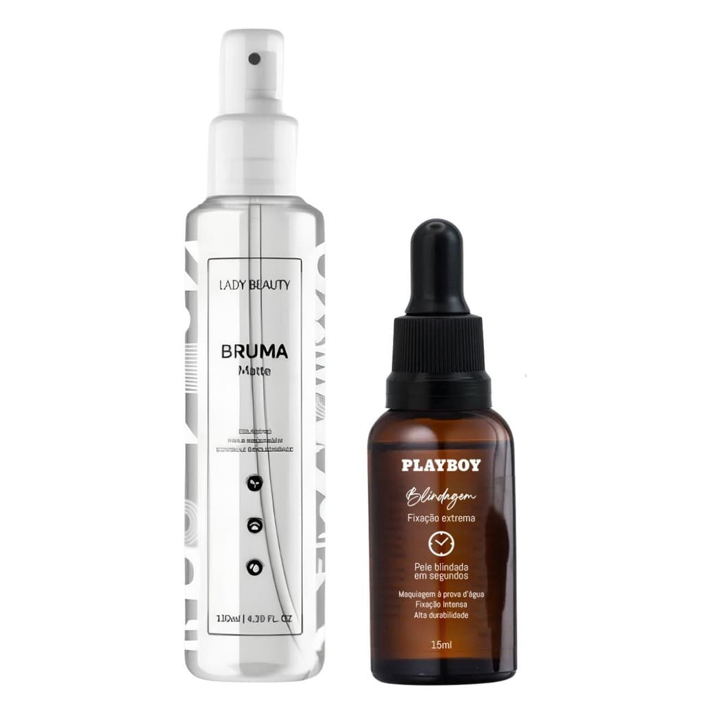 Kit Blindagem Fixação Extrema Alta Durabilidade 3x1 15ml Playboy + Bruma Fixadora Matte Lady Beauty