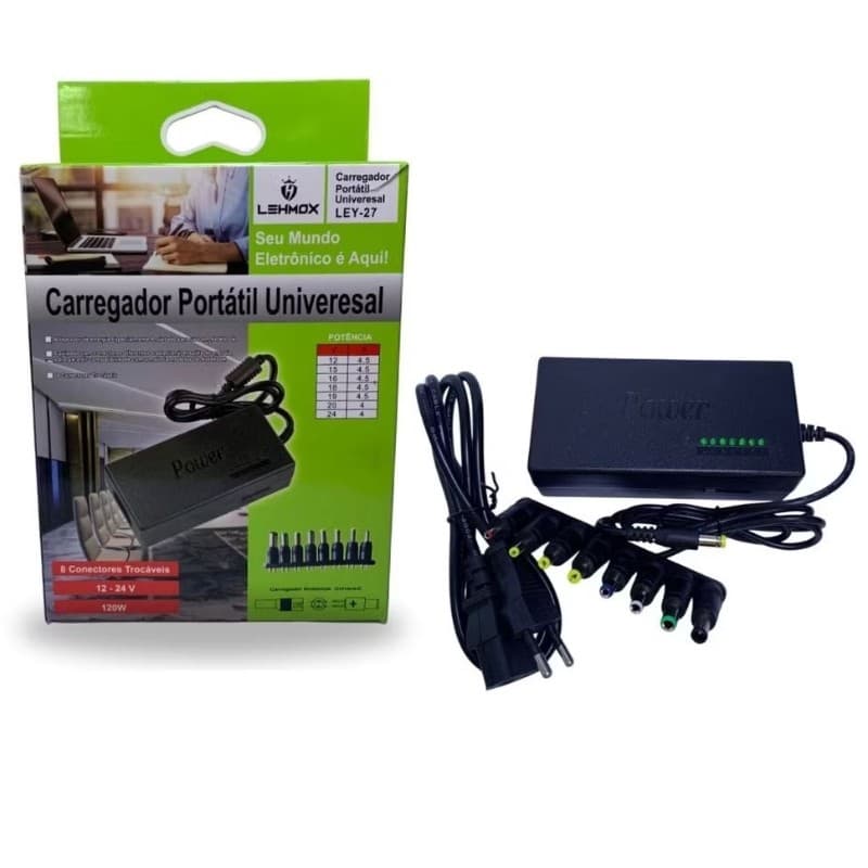 Fonte Carregador Portatil Universal Notebook Com 8 ConectoresTrocaveis Adaptador 12-24v 120w