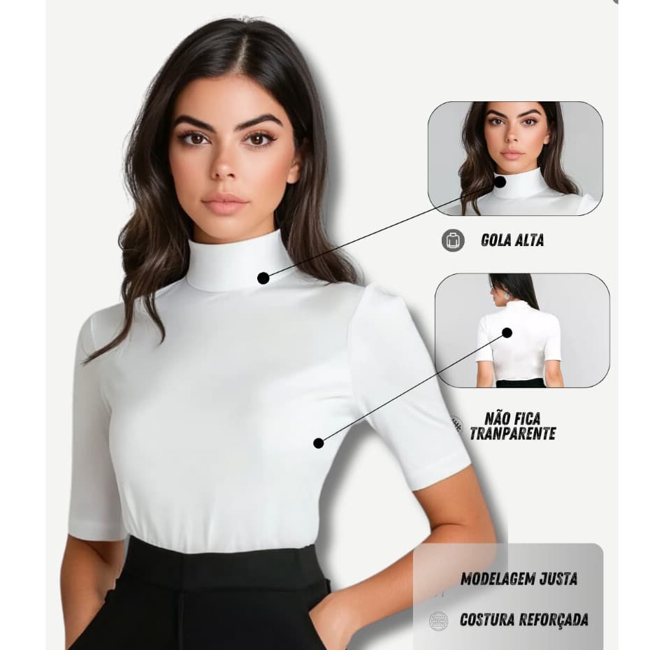 Blusa Feminina Cacharrel Suplex Segunda Pele Manga Curta Gola Alta