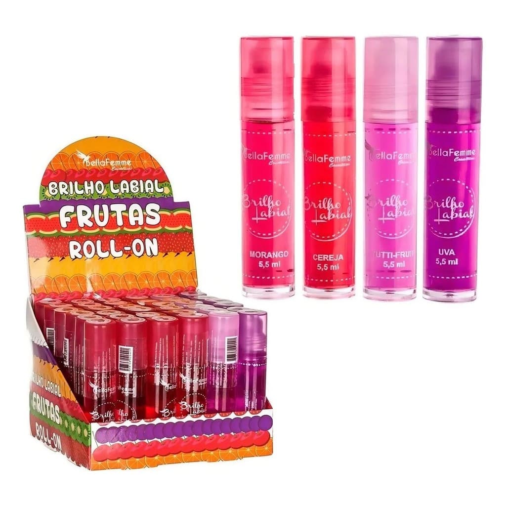Brilho Labial Frutas Roll-on- Bella Femme - Box Com 36 Un