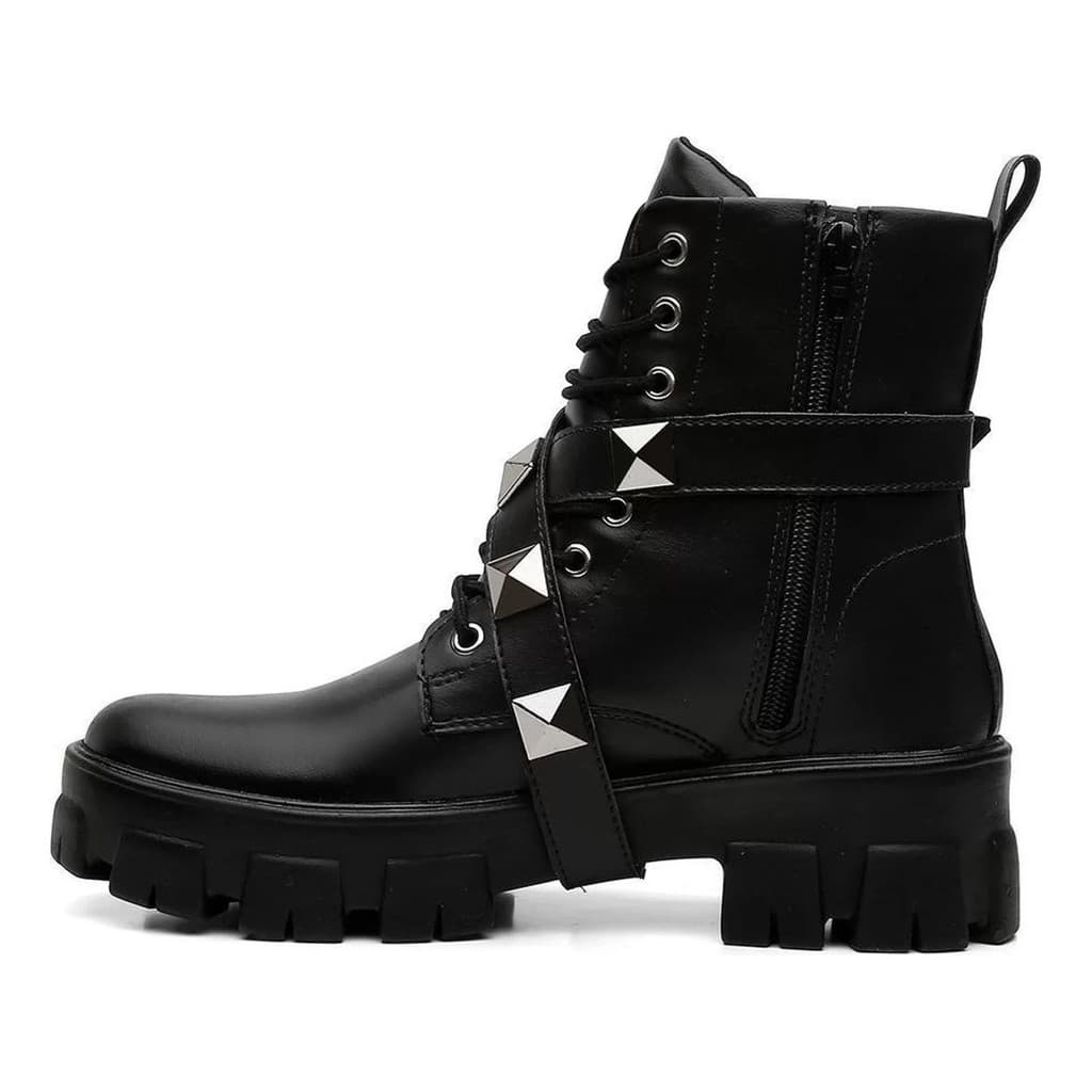 Bota Feminina Coturno Rockeiro Sola Baixa Cano Médio Inverno