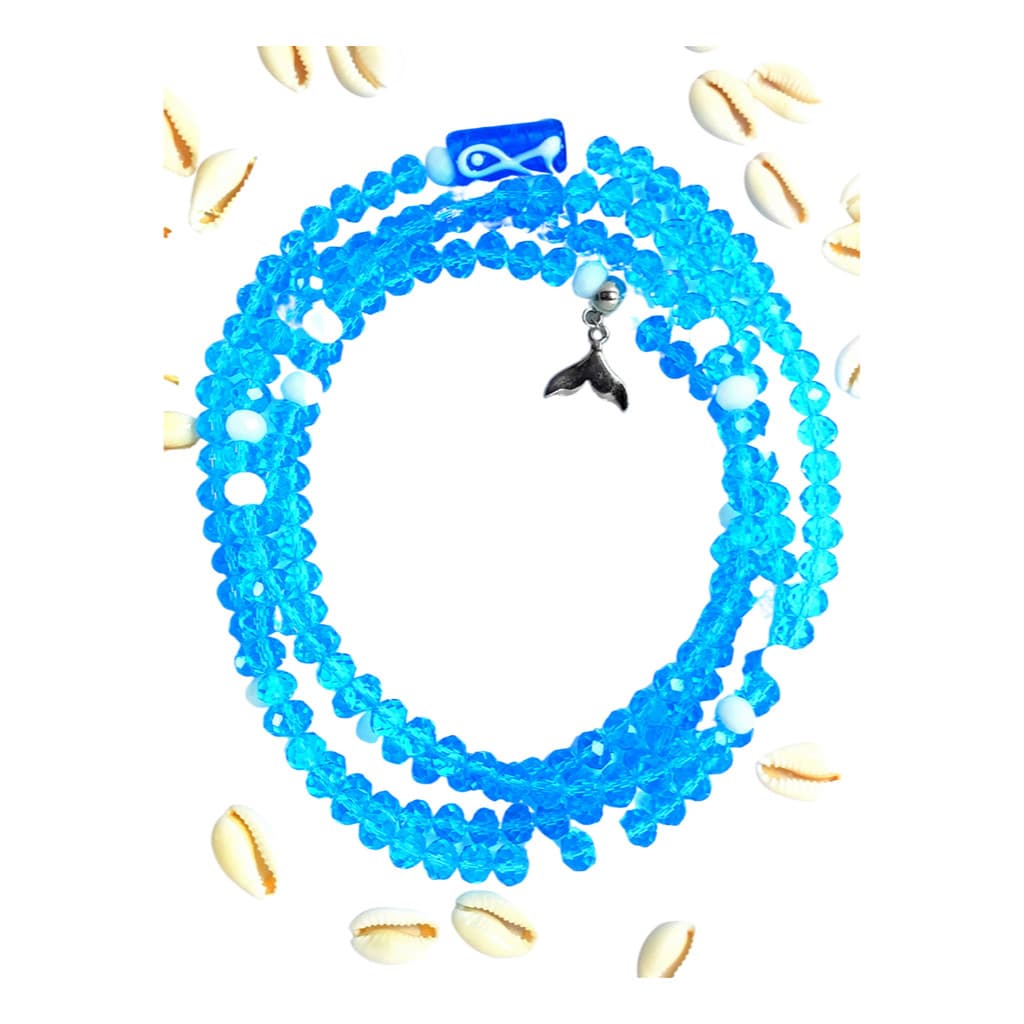 Guia De Iemanjá De Cristal 8 Mm Com Cauda Sereia Em Cordonê Azul-celeste
