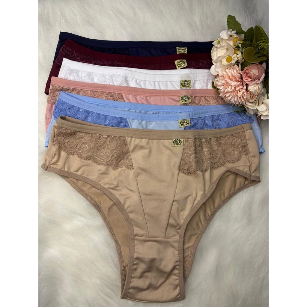 Kit Calcinhas Plus Size Renda Conforto Forro 100% Algodão Elegante Feminina Adulto Microfibra