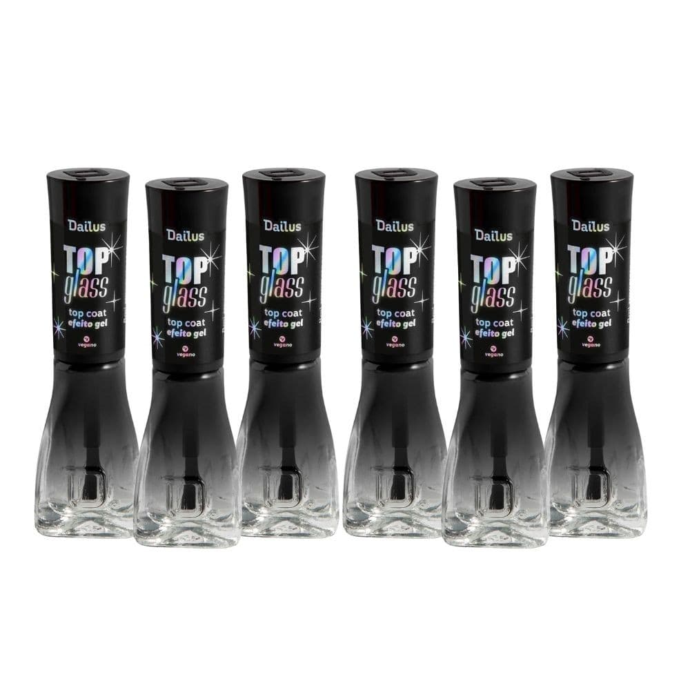 Kit 6 Top Glass Dailus Top Coat Efeito Gel Profissional 8ml