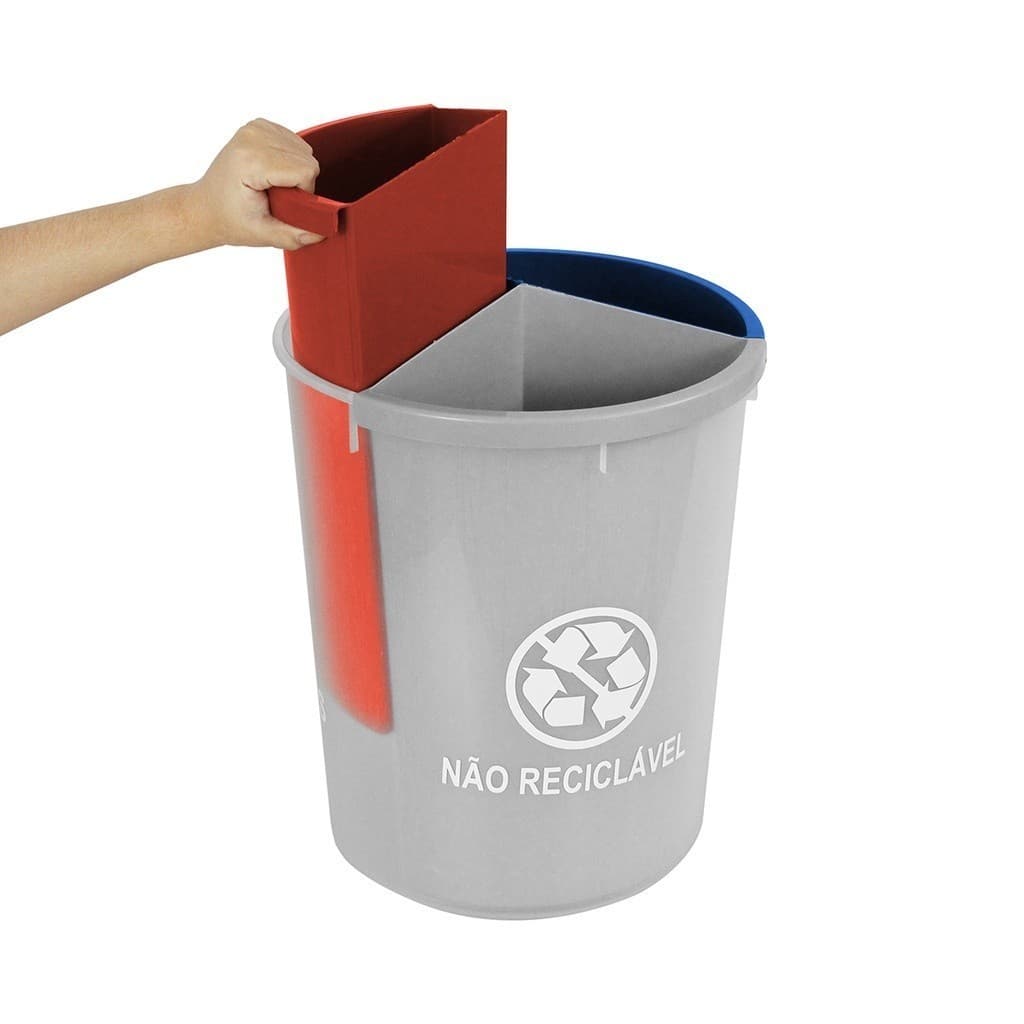 Lixeira Coleta Seletiva 25L Mix 3 Divisões Reciclável Sustentável Ambiental Escritório Escola Empresa Condomínio Casa