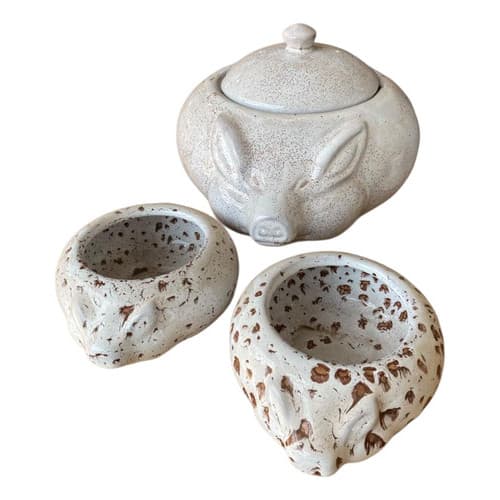 Kit Sopeira Porco Grande 4 litros + 2 Bowl Porco 500ml Branco Rústico Caldos