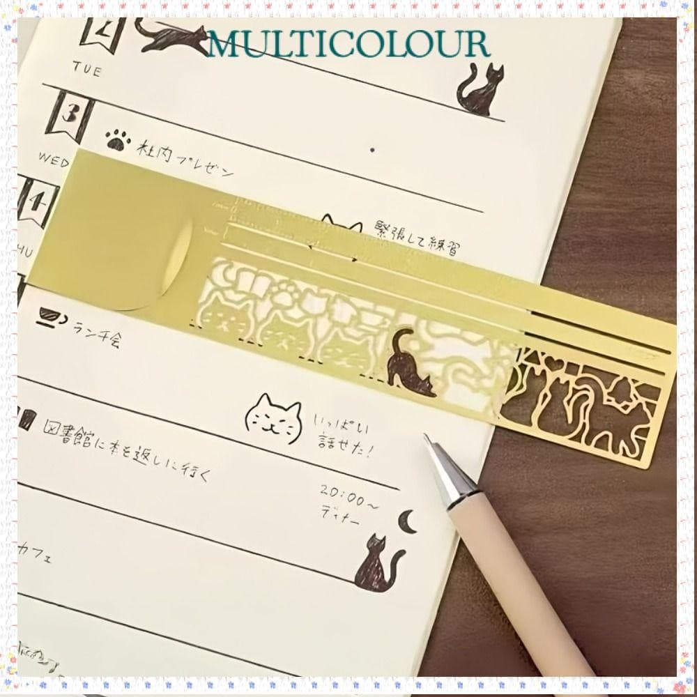 Marcador Dupla Face Multicolorido , Régua Multifuncional De Modelo De Gato Com Padrão , Nota De Livro De Planejamento De