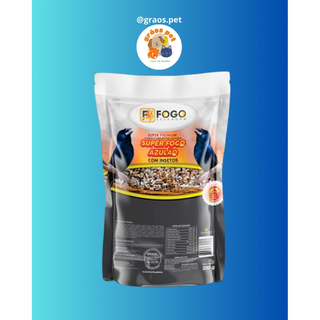 RAÇÃO AZULÃO, BICUDO, CURIÓ - PREMIUM SUPER FOGO SELVAGEM AZULÃO INSETOS - 200G