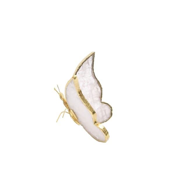 Borboleta Em Pedra Quartzo Decorativa Com Ouro