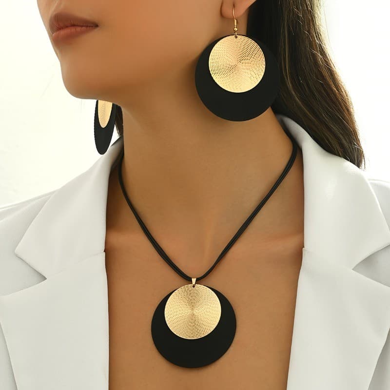3 Pc/Set Grandes Brincos Redondos Colar Conjunto Para Mulheres Exageradas Correntes De Corda Do Plutônio Metal Geométric
