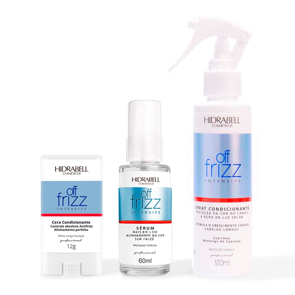 Kit Derruba Frizz Zero Modela Fios Cera Antifrizz Spray Desfrizante e Sérum Off Frizz Hidrabell