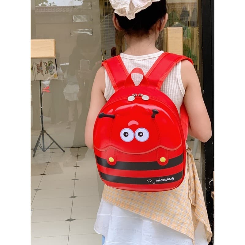 Mochila pequena abelha dos desenhos animados crianças bonito vermelho mochila 3-6 anos de idade bebê passeio pequena moc