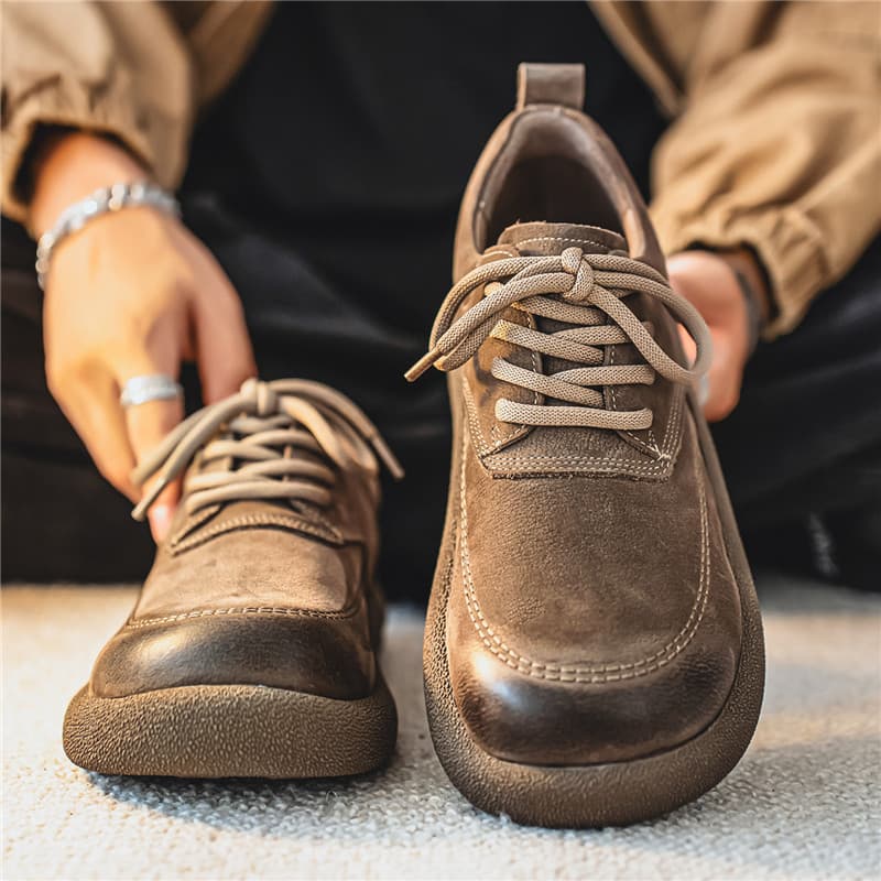 Dedo do pé largo não espremendo pés masculino dedo do pé camada de couro sapatos casuais leve respirável macacão baixo-T