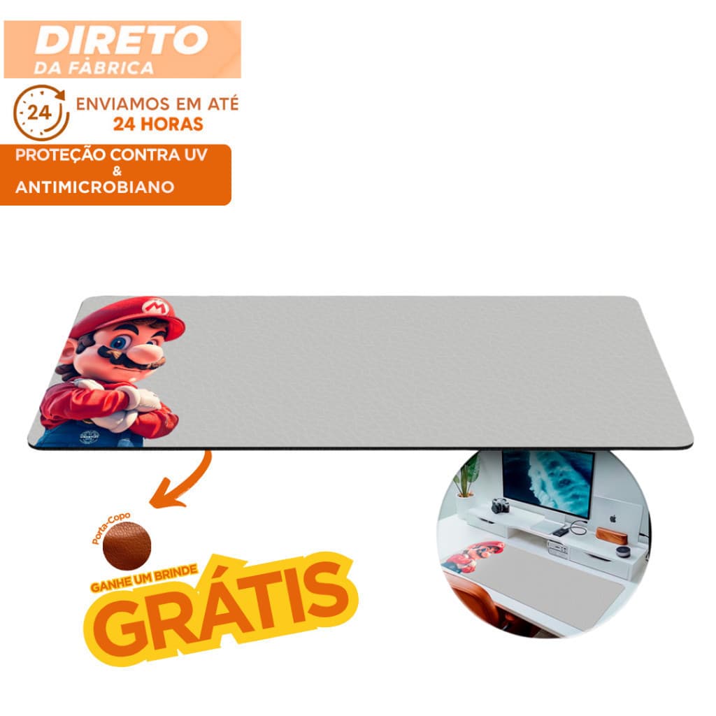 MousePad Grande Gamer 80x30 Super Mario Bross Speed Premium Mouse Pad Grande RGB