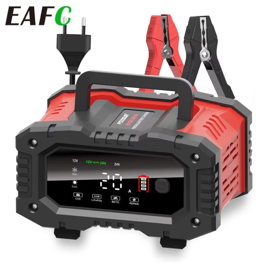 Carregador De Bateria Portátil Para Carro 20A/10A/5A 12V 24V Caminhão Automático Motocicleta AGM LiFePO4 Lea