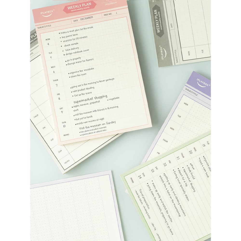 Iplaybox Desktop A5 plano semanal bloco de notas rasgável linha Horizontal matriz de pontos página xadrez bloco de notas