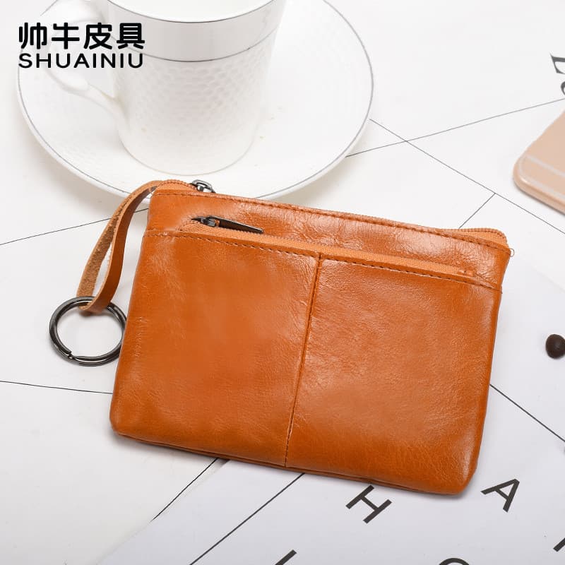 Couro genuíno Mini pequena carteira feminina curto couro Retro moeda bolsa Casual portátil saco de armazenamento de moed
