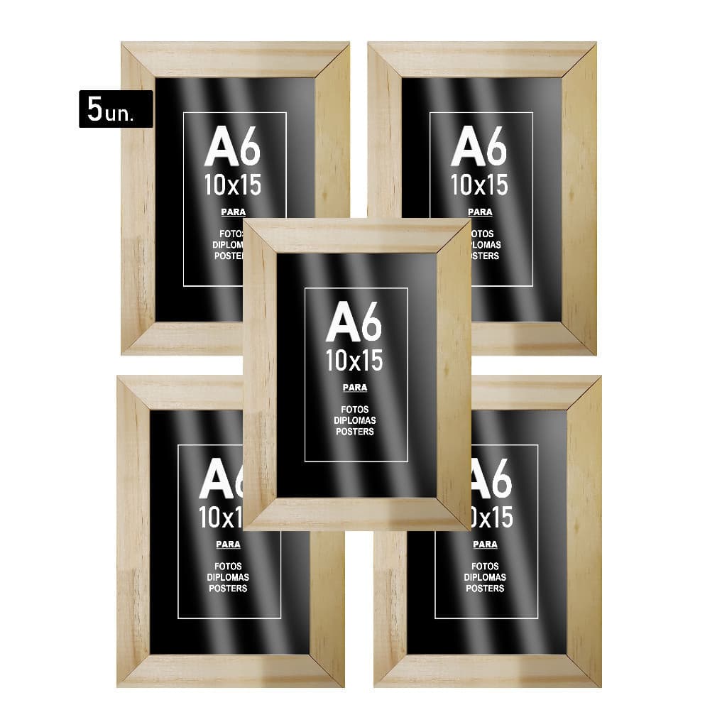 Kit 5 Porta-Retratos 10x15 cm (A6) – Com Vidro ou Acetato, Molduras para Fotos e Decoração de Parede