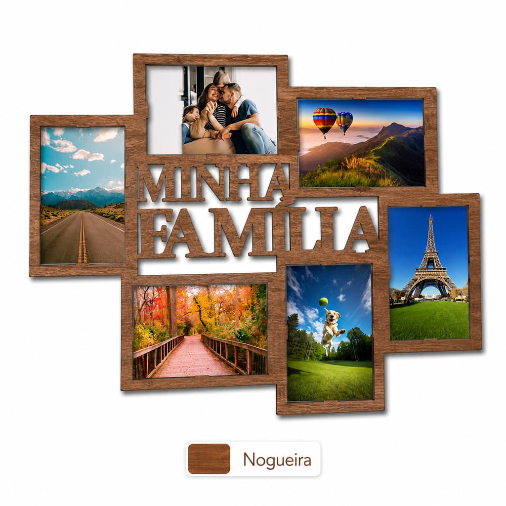 Quadro Porta Fotos Minha Família MDF Parede 6 Fotos 15x10 Sala Quarto