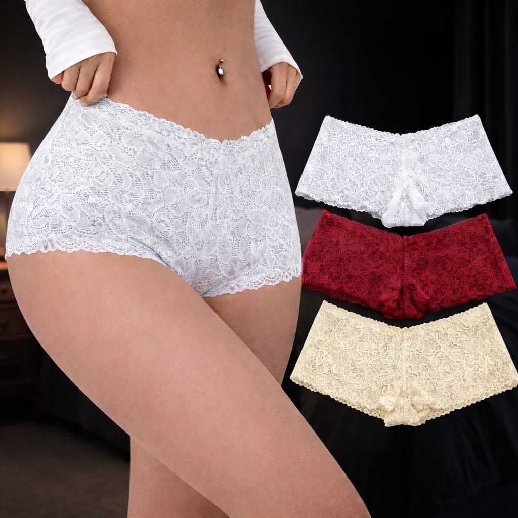 Calcinha Feminina de Renda Caleçon Sensual 10 Peças com forro Shortinho calesson Tanga fio dental