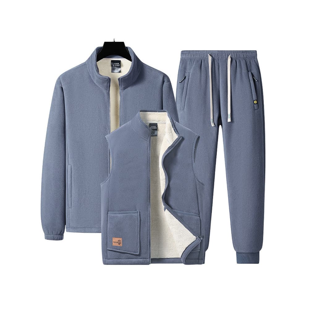 Masculino Casual esportes terno forro de lã engrossado inverno jaqueta de lã quente colete calças de três peças roupas d