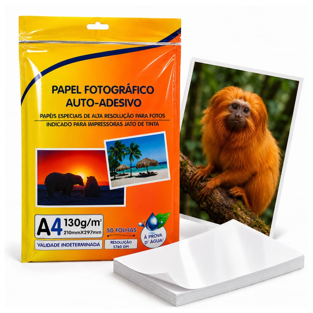 Papel Fotográfico Adesivo 130g Glossy A4 Premium 100 Folhas