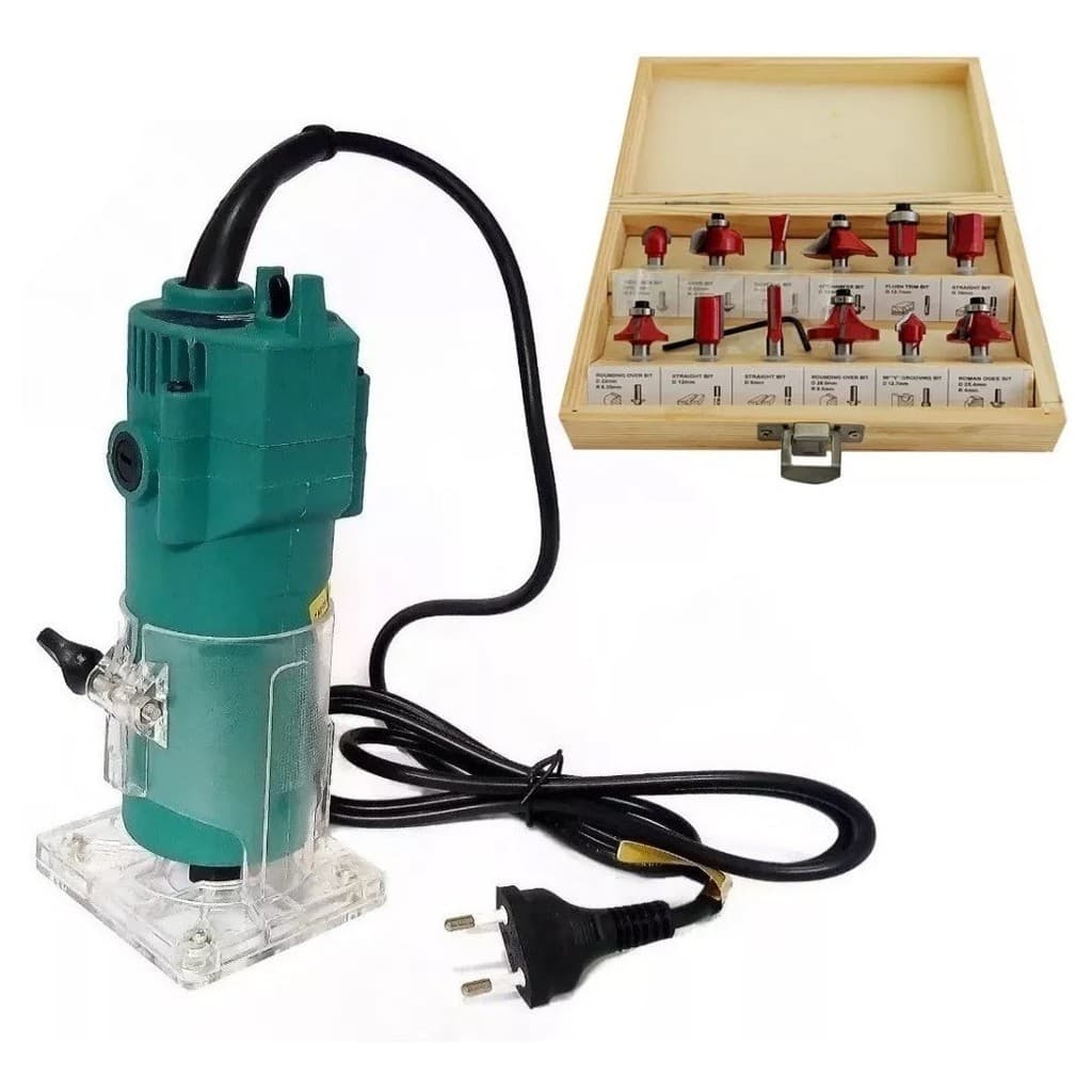 Tupia Manual Laminadora 650w + Jogo De Fresas Tupia Com 15 Peças 6mm e Maleta de Madeira