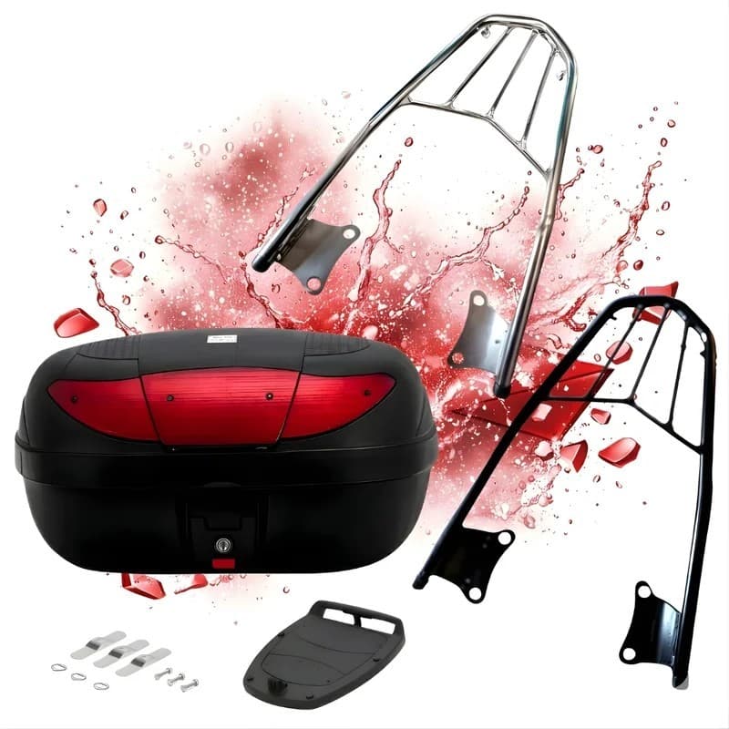 Kit Bagageiro Churrasqueira Cb 300 (Todas) + Baú Bauleto 45 Litros Preto e Cromado