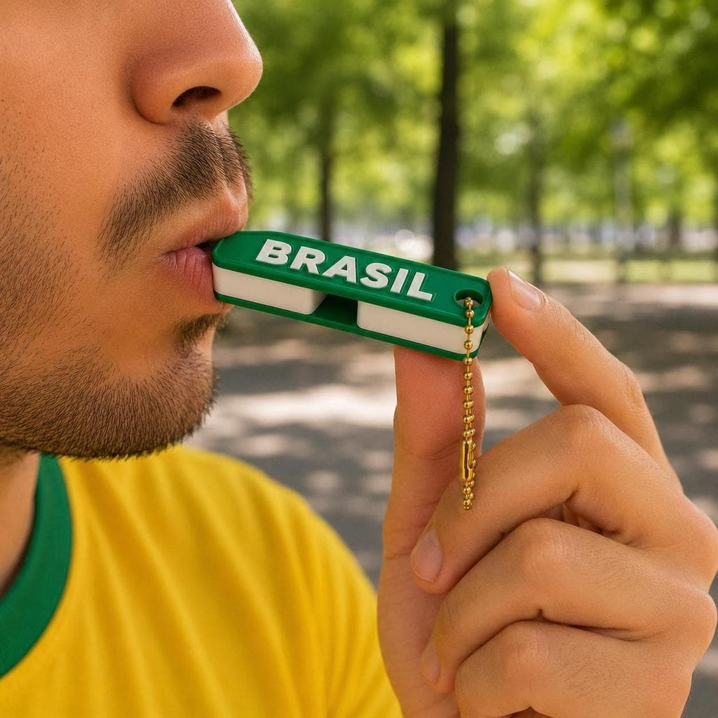 CHAVEIRO APITO BRASIL VERDE TORCEDOR FUTEBOL IMPRESSÃO 3D