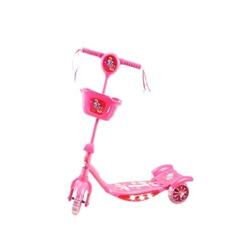 Patinete Infantil 3 Rodas Dobrável Luzes Som Rosa Estável Seguro Divertido