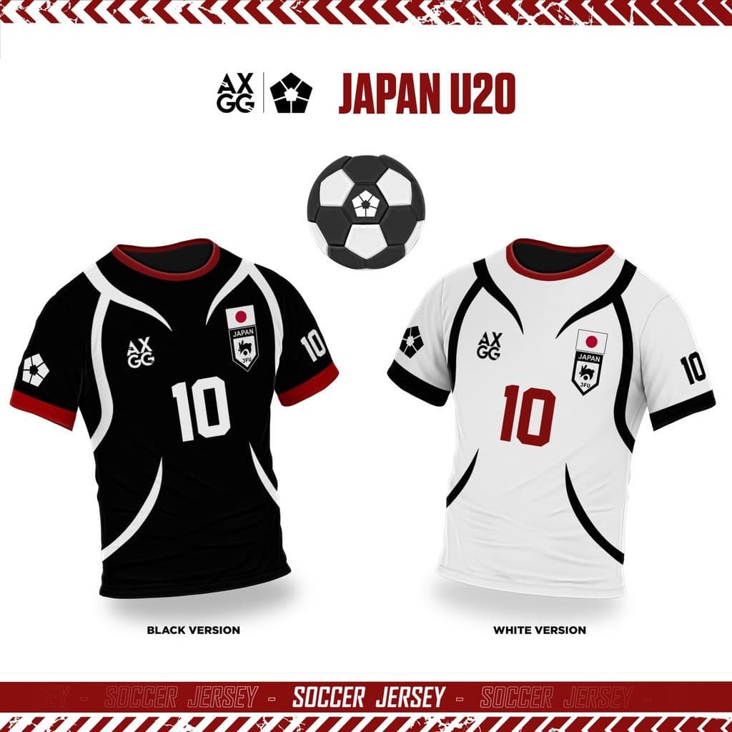 Camisa de Futebol Blue Lock, Uniforme da Seleção Japonesa U20, Número 10, Versão Preta e Branca, Estampa Frontal e Trase