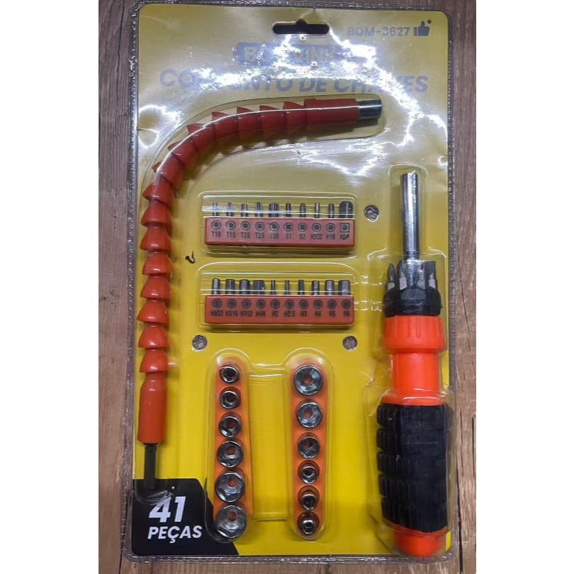 BOM-3627Jogo Chave Fenda Catracada Bits Soquetes Sextavado Kit 41 Pç