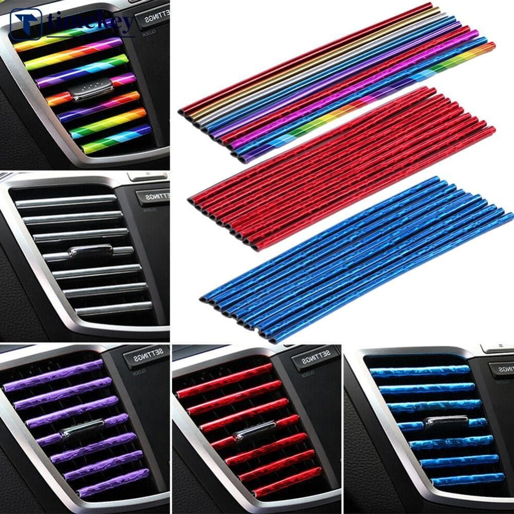 TIMEKEY 10 Pçs/Set 9 Cores Acessórios Do Carro AUTO Condicionador Saída De Ar Em Forma De U Decoração Tira Brilhante N6X