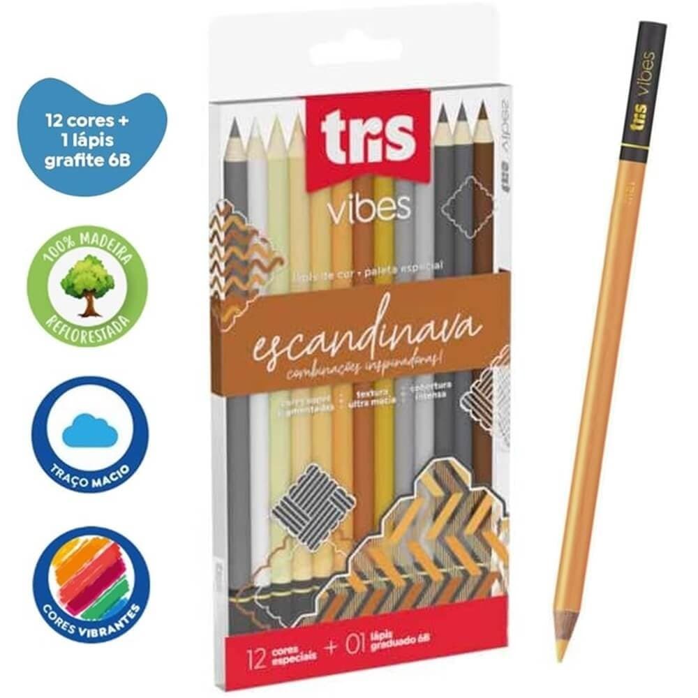 Lapis de Cor Vibes Tons Escandinavos 12 Cores + 1 Lapis 6B - Tris