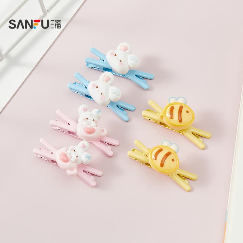 Sanfu rotativo pequeno Animal pato clipe par bonito dos desenhos animados diversão acessórios para o cabelo crianças gra