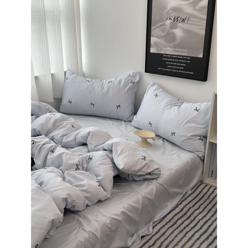 Menina coreana ins Bowknot lavado gelo seda conjunto de quatro peças cama verão legal conjunto de três peças lençol 1.8
