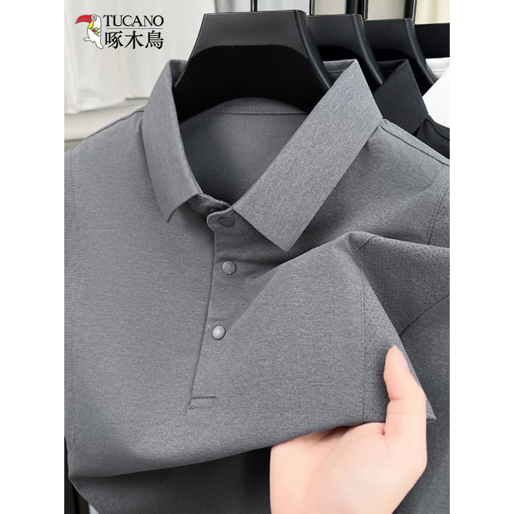 Woodpecker High-End camisa polo Casual de meia-idade idosos homens de manga curta camiseta verão Col