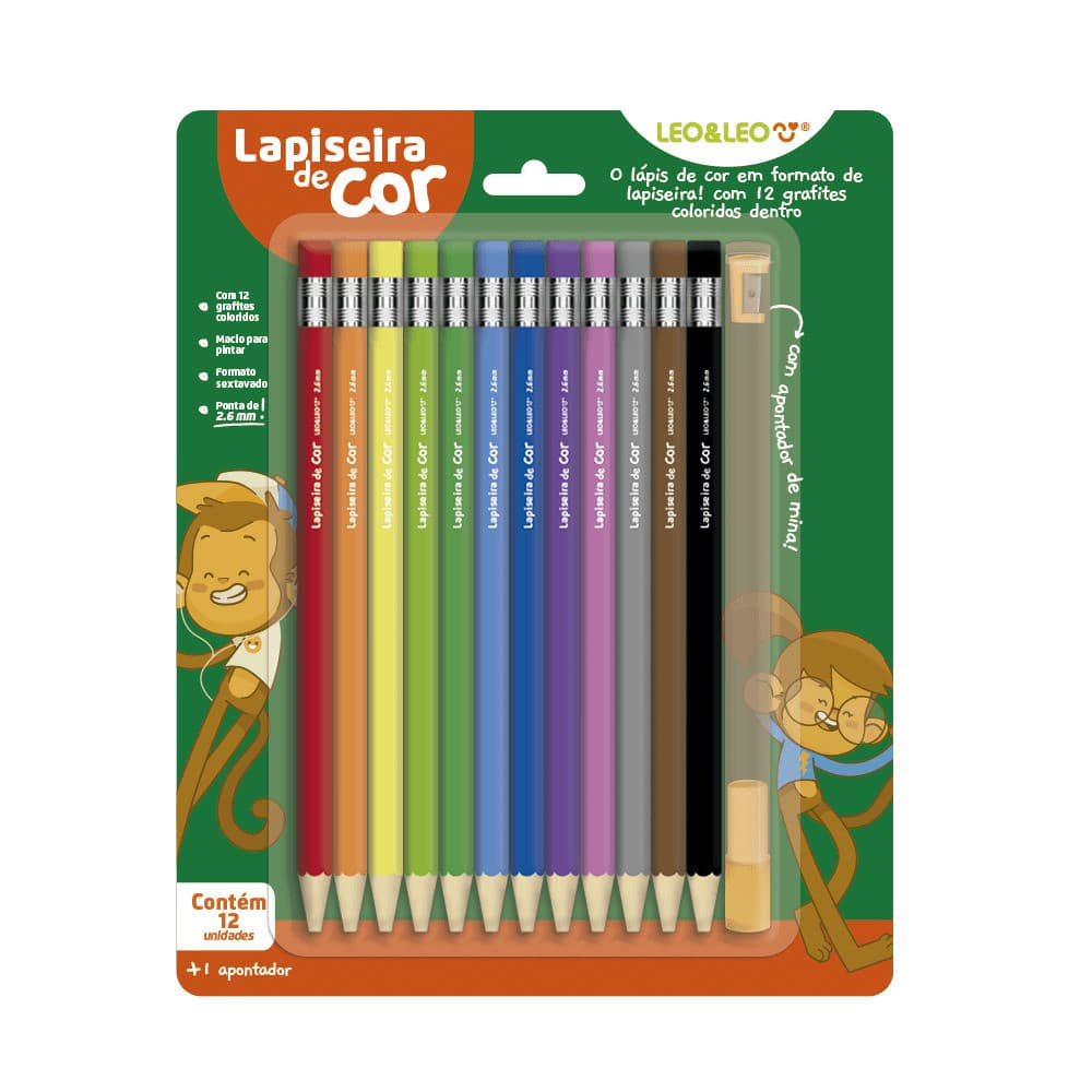 LAPISEIRA DE COR/GRAFITE COLORIDO 2.6 - 12 CORES + APONTADOR