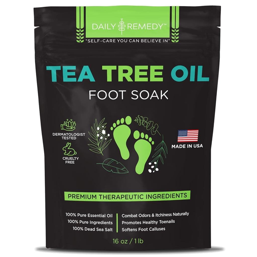 Banho de pés com óleo de tea tree e sal de Epsom - Fabricado nos EUA - para irritações nas unhas dos pés, pé de atleta,