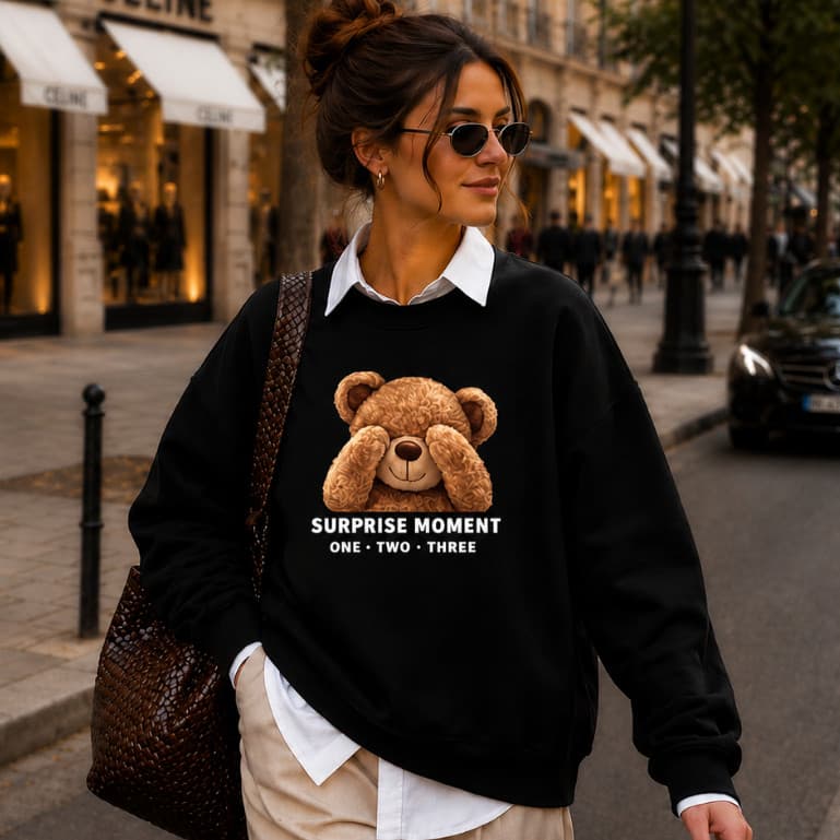 Moletom Feminino Casual Urso Tendencia Gola Redonda Tendência Inverno Moda Blogueira