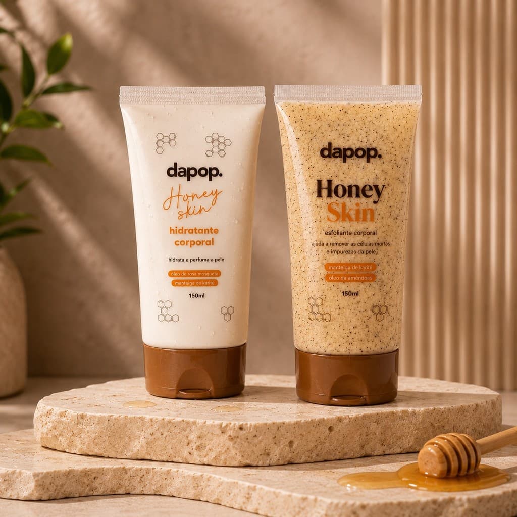 Kit Honey Skin Esfoliante e Hidratante Corporal Pele Macia Renovada Hidratada e Radiante Todos os Dias
