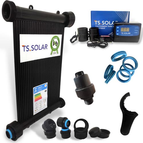 Aquecedor Solar Piscina TS Solar Kit 1 Placa 2m + Controlador + Válvula VQV + Kit Instalação