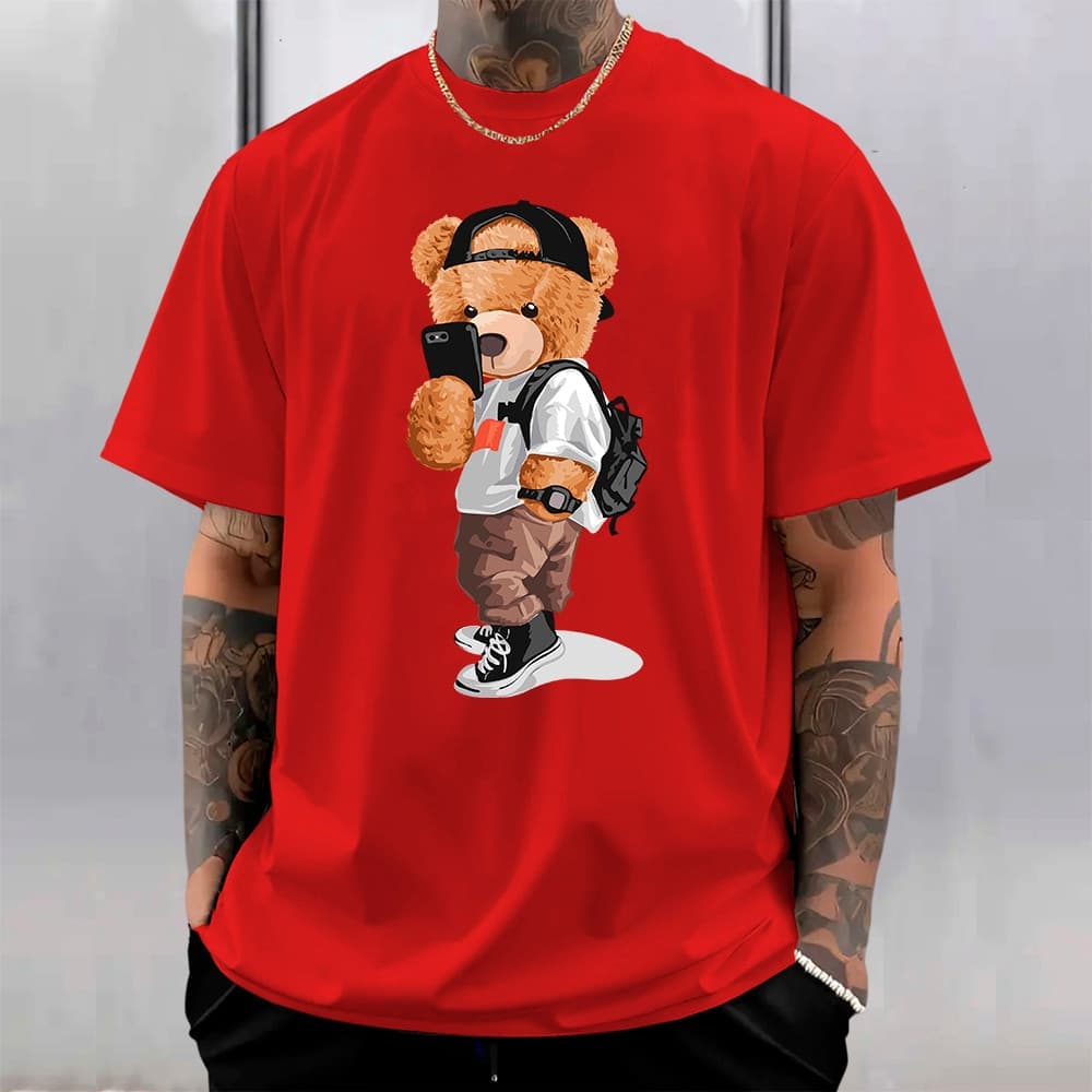 Camiseta Urso Selfie Streetwear 100% Algodão Premium Camisa Masculina Estilo Rua T-shirt Oversized