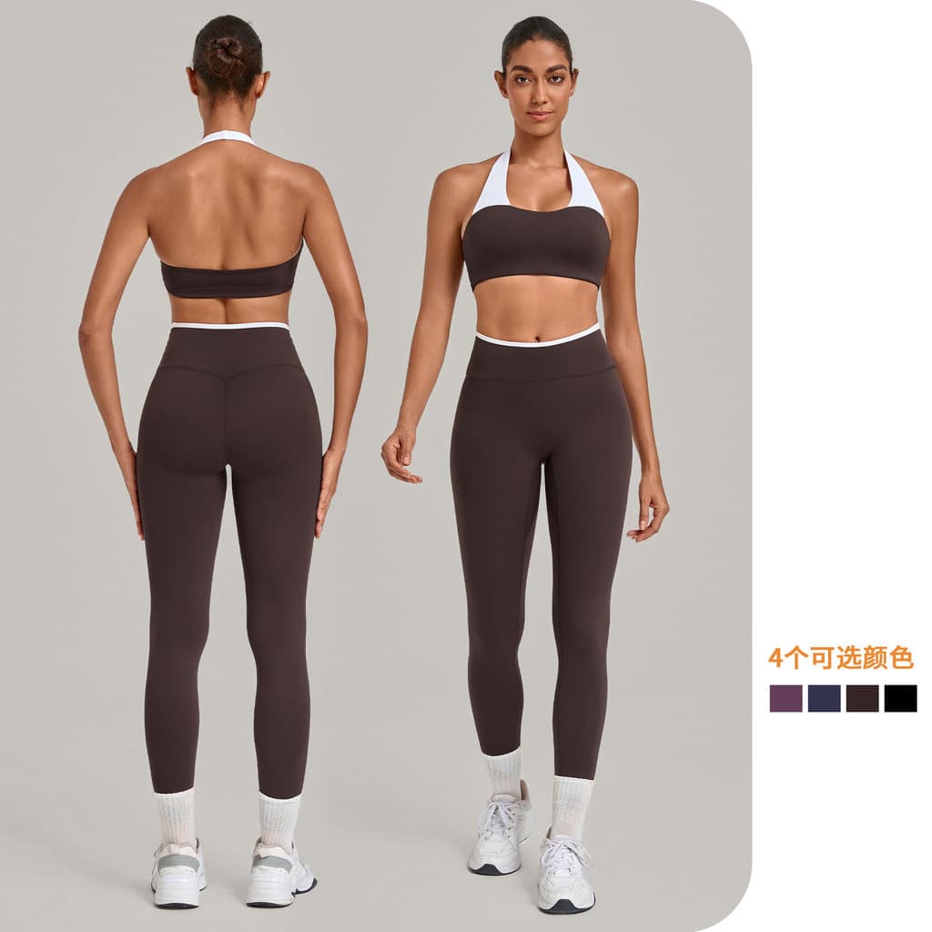 SHAMZU Neck Clash Naked Yoga Set Com Bolso Embutido Feminino Ao Ar Livre Aptidão Conjunto De Duas Peças