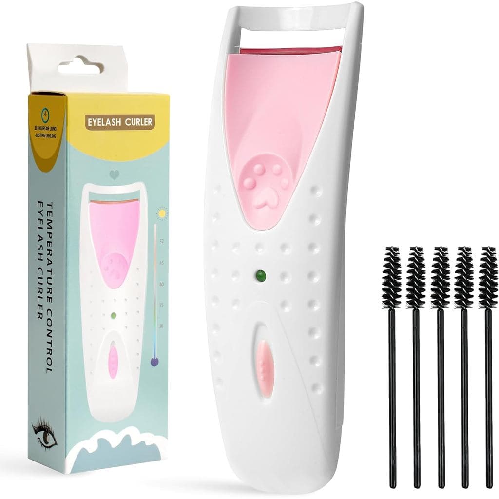 Curvador de cílios aquecido, curvador de cílios profissional portátil, vem com 1 escova de temperatura ajustável, propor