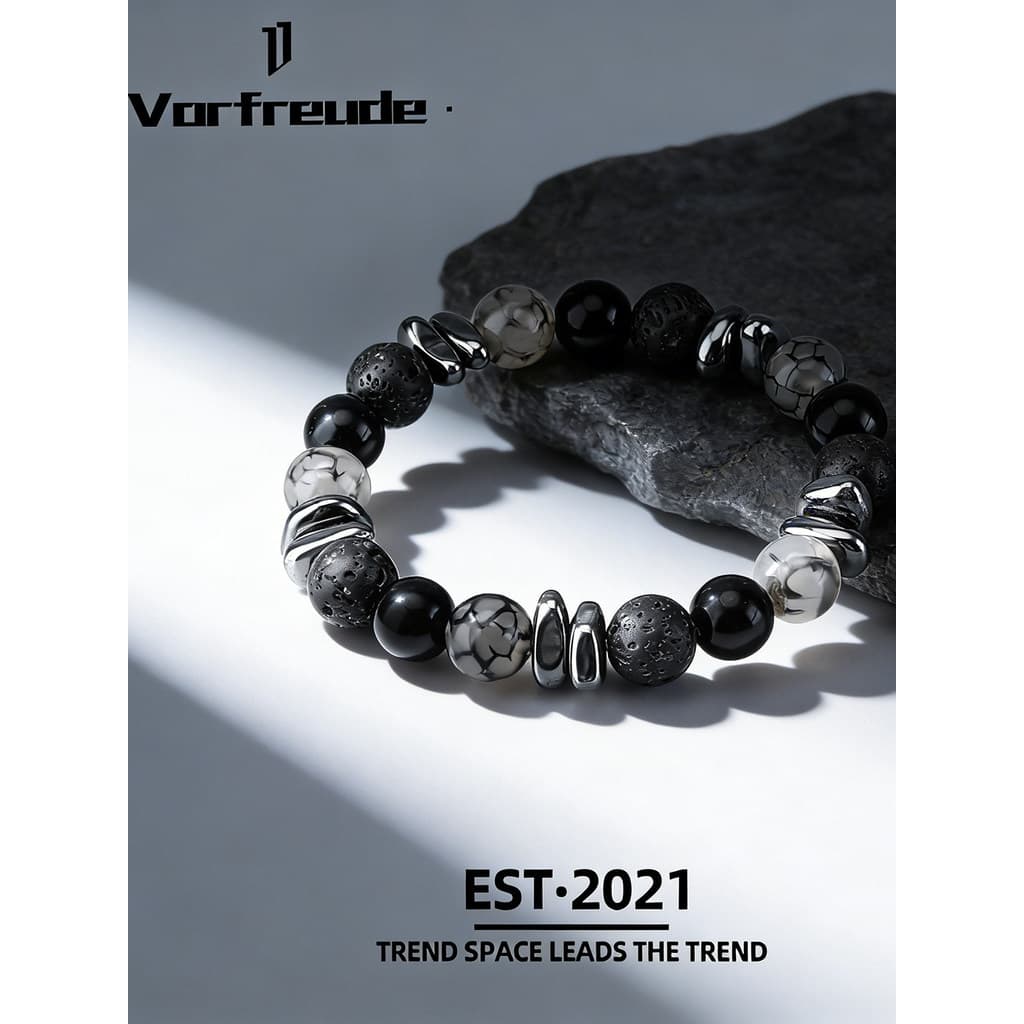Pulseira com Pingente Pulseira de Tecido Trançada Kit Conjunto Pulseiras de pedra Irregular de 10mm, padrão de